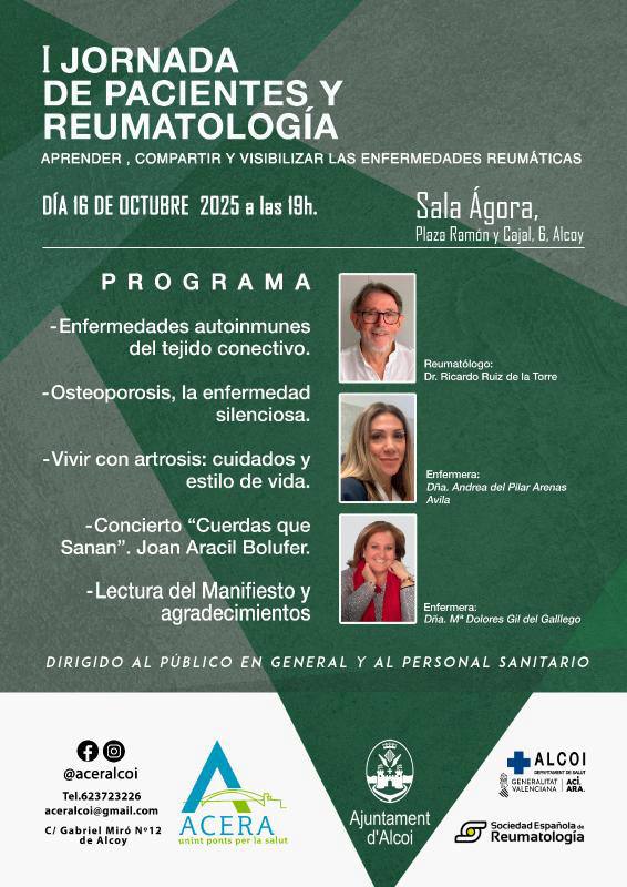 I Jornada de Pacientes y Reumatología Dr. Ricardo Ruiz de la Torre, Dña. Andrea del Pilar Arenas Avila, Dña. Mª Dolores Gil del Gallego